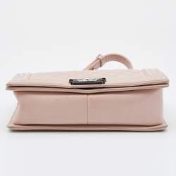 Pre Owned Chanel Beige Quilted Leather Medium Boy Flap Bag