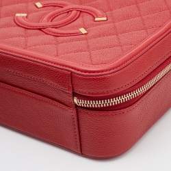 Pre Owned Chanel Red Quilted Caviar Leather Medium CC Filigree Vanity Case Bag