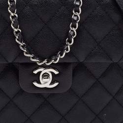 Pre Owned Chanel Black Quilted Caviar Leather Square Flap Bag