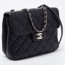 Pre Owned Chanel Black Quilted Caviar Leather Square Flap Bag