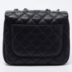 Pre Owned Chanel Black Quilted Caviar Leather Square Flap Bag
