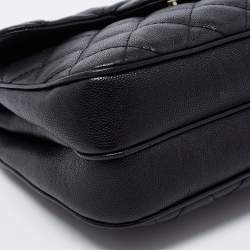 Pre Owned Chanel Black Quilted Caviar Leather Square Flap Bag