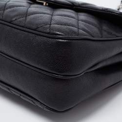 Pre Owned Chanel Black Quilted Caviar Leather Square Flap Bag