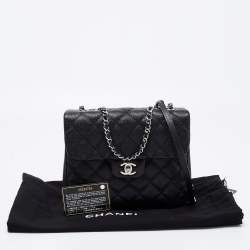 Pre Owned Chanel Black Quilted Caviar Leather Square Flap Bag
