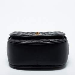 Pre Owned Chanel Black Reverse Chevron Leather Mini Round Flap Bag