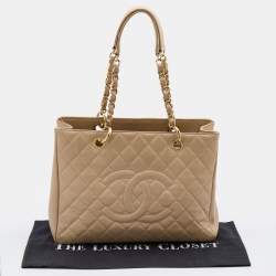 Pre Owned Chanel Beige Quilted Caviar Leather GST Tote