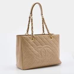 Pre Owned Chanel Beige Quilted Caviar Leather GST Tote