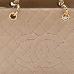 Pre Owned Chanel Beige Quilted Caviar Leather GST Tote