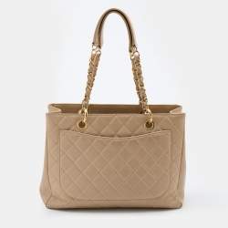 Pre Owned Chanel Beige Quilted Caviar Leather GST Tote