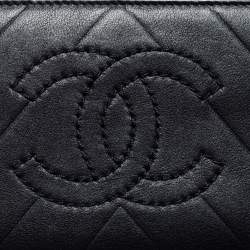 Chanel Black Chevron Leather Timeless Zip Around Wallet