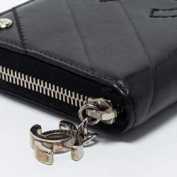 Chanel Black Chevron Leather Timeless Zip Around Wallet