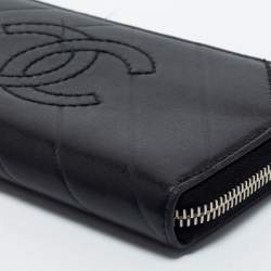 Chanel Black Chevron Leather Timeless Zip Around Wallet