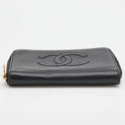Chanel Black Quilted Leather CC Timeless Zip Around Wallet