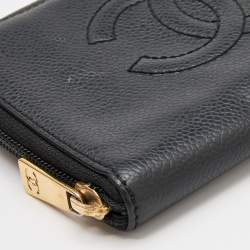 Chanel Black Quilted Leather CC Timeless Zip Around Wallet