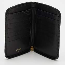 Chanel Black Quilted Leather CC Timeless Zip Around Wallet