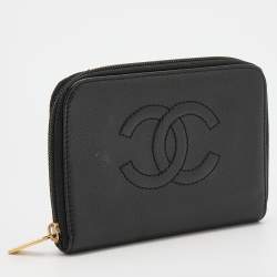 Chanel Black Quilted Leather CC Timeless Zip Around Wallet
