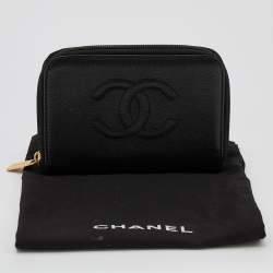 Chanel Black Quilted Leather CC Timeless Zip Around Wallet