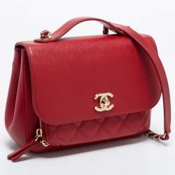 Pre Owned Chanel Red Caviar Leather Small Business Affinity Flap Bag