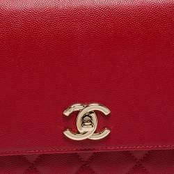 Pre Owned Chanel Red Caviar Leather Small Business Affinity Flap Bag