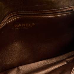 Pre Owned Chanel Metallic Bronze Leather Logo Embossed Flap Bag