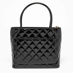 Pre Owned Chanel Black Patent Leather Medallion Tote