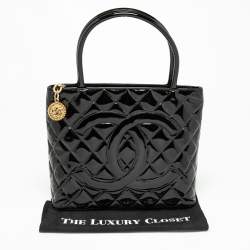 Pre Owned Chanel Black Patent Leather Medallion Tote