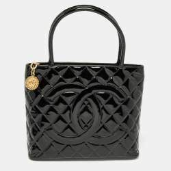Pre Owned Chanel Black Patent Leather Medallion Tote
