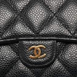 مملوكة مسبقًا Chanel Black Quilted Caviar Leather Gusset Flap Wallet