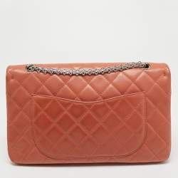 Pre Owned Chanel Coral Orange Quilted Leather Reissue 2.55 Classic 227 Flap Bag