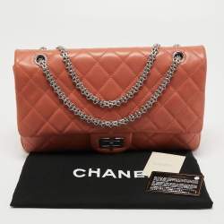 Pre Owned Chanel Coral Orange Quilted Leather Reissue 2.55 Classic 227 Flap Bag