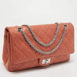 Pre Owned Chanel Coral Orange Quilted Leather Reissue 2.55 Classic 227 Flap Bag
