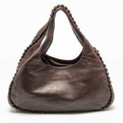 Pre Owned Chanel Dark Brown Leather Chain Around Hobo