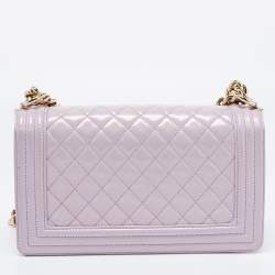 Pre Owned Chanel Light Purple Quilted Patent Leather Medium Boy Bag