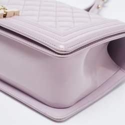 Pre Owned Chanel Light Purple Quilted Patent Leather Medium Boy Bag
