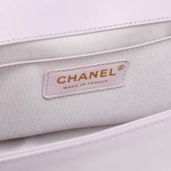 Pre Owned Chanel Light Purple Quilted Patent Leather Medium Boy Bag