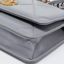 Chanel Grey Quilted Leather 19 Flap Wallet on Chain