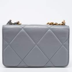 Chanel Grey Quilted Leather 19 Flap Wallet on Chain