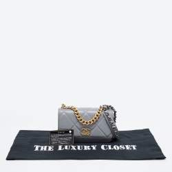 Chanel Grey Quilted Leather 19 Flap Wallet on Chain
