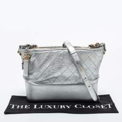 Pre Owned Chanel Silver Quilted Leather Gabrielle Hobo 