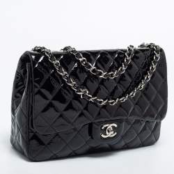 Chanel Black Patent Leather Jumbo Classic Single Flap Bag