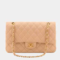 Chanel Beige Quilted Lambskin Leather Medium Timeless Classic Double Flap  Shoulder Bag Chanel