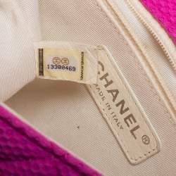 Pre Owned Chanel Pink Perforated Jersey and Patent Leather Medium Classic Single Flap Shoulder Bag