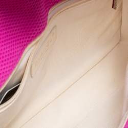 Pre Owned Chanel Pink Perforated Jersey and Patent Leather Medium Classic Single Flap Shoulder Bag