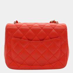 Pre Owned Chanel Red Mini Square Classic Single Flap Bag