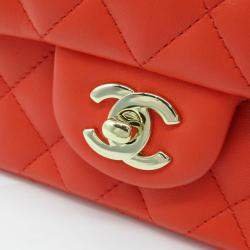 Pre Owned Chanel Red Mini Square Classic Single Flap Bag