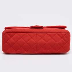 Pre Owned Chanel Red Quilted Jersey Reissue 2.55 Classic 227 Flap Bag