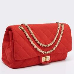 Pre Owned Chanel Red Quilted Jersey Reissue 2.55 Classic 227 Flap Bag