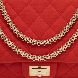 Pre Owned Chanel Red Quilted Jersey Reissue 2.55 Classic 227 Flap Bag