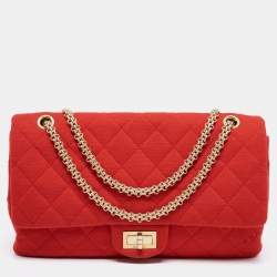 Pre Owned Chanel Red Quilted Jersey Reissue 2.55 Classic 227 Flap Bag