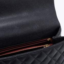 Pre Owned Chanel Black Quilted Caviar Leather Medium Coco Flap Top Handle Bag